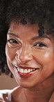 Skincare, beauty and face of black woman in studio for self care, cosmetics and pride. Collagen benefits, dermatology and spa treatment with female person on background for glow, shine and smile