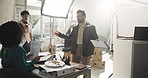 Annoyed, film and media with director speaking to person on set for advertising process frustration. Behind the scenes, production and videography with angry man talking to actress for direction