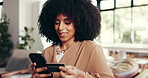 Credit card, cellphone and woman on sofa in home with online shopping for sale, discount or promotion. Phone, debit and female person on website for fashion store on mobile app in living room.