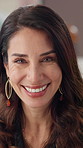 Woman, face and curator at art gallery with smile, confidence and catalog manager at workplace. Person, portrait and happy with pride for creative career, museum or event for culture in Portugal