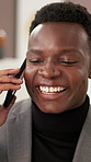 Phone call, contact and black man in art gallery with negotiation for sale of painting. Cellphone, communication and African male curator with mobile discussion for planning creative exhibition.