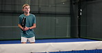 Court, padel and tennis player with fitness, boy and training with competition, contest or energy. Youth tournament, health workout or athlete with wellness, practice or game with serve and exercise