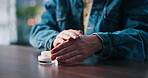 Skincare, person and apply cream on hands in home for hydration, eczema condition and dry skin. Moisturizer, man and massage product in house for dermatitis healing, soothing irritation and wellness
