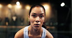 Active, woman and waiting for serve of padel game, sports training and practice for competition. Athlete, person and ready with racket of contest performance, match preparation and fitness tournament