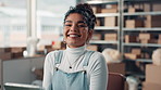 Face, tablet and happy woman in small business for logistics, ecommerce and shipping with order. Portrait, technology and worker in office for distribution, stock procurement and laughing in Spain