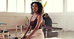 Pilates, morning and face of woman in class for wellness, exercise and workout machine. Health club, happy and portrait of person in gym with confidence for training session, yoga and fitness lesson