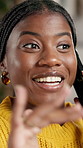 Black woman, relax and talk with phone call at house for discussion, funny joke and catch up. Happy, female person and laughing with mobile for conversation, gossip news and chat online with contact