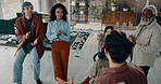 Business people, applause and meeting with whiteboard for presentation, brainstorming or mission at office. Male person, employee or speaker with team clapping hands for pitch, feedback or speech