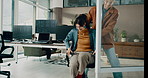 Chair, happy and business people in office with running, silly or goofy together in morning. Fun, career and creative editors playing game with team for comedy bonding on lunch break in workplace.