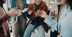 Handshake, team and applause for motivation at startup with fist bump, support and congratulations. Shaking hands, group and business people with achievement, meeting or motivation at creative agency