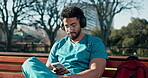 Music, doctor and phone and student in college for streaming service, medical residency and relax. Radio subscription, healthcare intern and University with man listening to headphones for study song