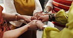 Group of women, holding hands and prayer circle for solidarity, faith and healing for religion, god or wellness. Community, mature people and support for hope, peace and worship together for love