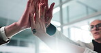 Hands, team building and motivation in office for solidarity, unity and collaboration for company goals. People, employees and huddle in workplace for synergy, cooperation and business development.