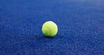 Tennis, sport and ball on ground, court and object for practice, training and space for competition. Fitness, tournament and exercise for game, color and equipment for challenge on floor or empty