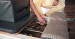 Reformer pilates, machine and hands with springs for fitness class preparation, set up and adjustment. Active, woman or person with exercise equipment, start and getting ready for resistance workout.
