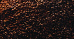 Coffee beans, manufacturing and roast with closeup for production, texture or flavor with process at plant. Grain, organic caffeine and supply chain for hospitality industry, catering and development