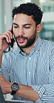 Man, talk and phone call in office with laptop for b2b networking, planning or communication. Consultant, male employee or speaking in workplace with tech for contact, business client or negotiation.