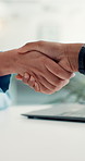 Shaking hands, office and business people for partnership, greeting and collaboration. Corporate professional, handshake and workers with b2b meeting for teamwork, agreement and company merger