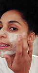 Skincare, facial and face with woman in bathroom for beauty, grooming and hygiene. Self care, dermatology treatment and portrait with female person in home for clean, cosmetics and morning routine