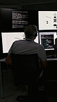 Computer screen, reading and team with people in control room for rocket, engineer and launch coordinator. Flight director, avionics system code and mission report with employee as ground support