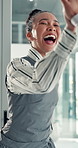 Business, people and happy with high five in office for job promotion, good news or project success. Corporate team, excited woman and celebration for career milestone, support or company achievement