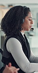 Call center, telemarketing and woman with headset, coworking and talk with contact and consultation. Telemarketer, discussion and African people with tech for communication, offer and lead generation