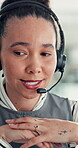 Call center, sales and woman with mic for telemarketing, talk or communication for customer services. Representative, discussion and person with headset for consultation, chat and lead generation
