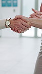 Group, applause and handshake with client, office and celebration for opportunity, deal and meeting. Collaboration, people and shaking hands for success, win and clapping for investment in business