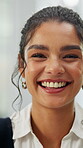 Happy, face and business woman in office for confidence, about us and creative director. Smile, exhibition curator and pride with portrait of female person in agency for opportunity and growth