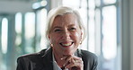 Happy, business and face of mature woman in office with smile, confidence and pride for finance job. Financial manager, corporate and portrait of person laugh for about us, company growth and career
