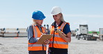 Women, clipboard and logistics at shipping yard for inspection, distribution and track cargo. People, team and checklist for shipment schedule, inventory and supply chain for freight at industry port