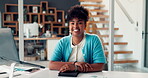 Laptop, portrait and smile of business woman in office for administration, research or review. Computer, planning and project management with happy employee at desk in workplace for development