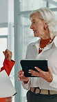 Women, teamwork and research with tablet, office and planning for brand identity, happy and talking. Marketing manager, collaboration or people with document for campaign results, tech and discussion