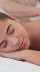 Woman, sleep and massage back at spa for stress relief, muscle healing and luxury skincare. Person, masseuse and pamper with body therapy, tension treatment and soothing session for customer wellness