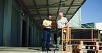 Delivery, manager and people with warehouse, depot and inspection with teamwork. Technician, outdoor and quality assurance for supply chain, logistics and clipboard for production or distribution