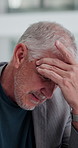 Stress, headache and mature businessman in office with burnout, fatigue and crisis for stock market crash. Tired, migraine and male financial manager with failure for investment proposal in workplace