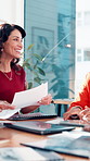 Office, business women and start meeting for brand proposal, idea and walk with tablet. Happy team, planning and begin discussion with technology for campaign, brainstorming document or strategy