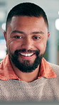 Creative, man or smile with tech in office for marketing campaign performance, review or report. Happy, person or computer in workplace for advertising update, positive feedback or email notification