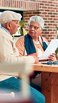 Document, home or senior couple talking with insurance policy, health savings or financial debt. Retirement, reading or old people argue with hospital bill for claim rejection, coverage info or upset