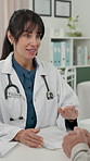 Woman, doctor and consultation with documents, patient or discussion for medical advice or help. Female person, surgeon or talking with client for diagnosis, checkup or health insurance in clinic