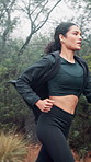 Back, running and woman with fitness, exercise and sports with workout, practice or routine. Healthy person, runner or athlete with cardio training, health or endurance with challenge and morning