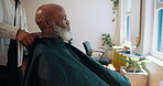 Barbershop, hands and man with barber, process and consultation for hair maintenance and appointment. Salon, haircut and people with equipment for hairstyle, haircare and hairdresser with client