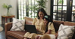 Laptop, laugh and relax with mother and daughter on sofa for streaming service, movie choice or education show. Film subscription, bonding and online comedy series with woman and child in family home