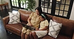 Laptop, laugh and above with mother and daughter on sofa for streaming service, movie choice or education show. Film subscription, bonding and online comedy series with woman and child in family home