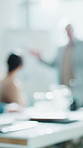 Presentation, meeting and blur of business people in office for feedback, planning and discussion. Corporate, professional and workers in boardroom for brainstorming, collaboration and proposal ideas