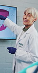 Face, dentist and woman with presentation, smile and teaching with screen, hygiene and talking. Mature person, medical service and professional with discussion, dental training and oral health