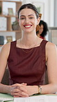 Happy, professional and face of businesswoman in office with confidence for creative career. Smile, about us and portrait of female magazine editor with pride for job development in workplace.