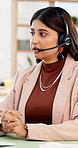 Telemarketing, agent and woman with headset, office and discussion with contact and lead generation. Call center, consultant and person with mic for sales offer, happy and communication with tech