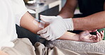 Hands, healthcare and iv with people in drip lounge for arm preparation, benefits or recovery. Fluid, medical infusion or wellness with customer and nurse in clinic for mineral or vitamin solution