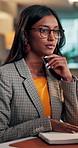 Research, reading and planning with business woman for marketing campaign, review and publicist project. Branding awareness, publication checklist and writing with person in agency for report